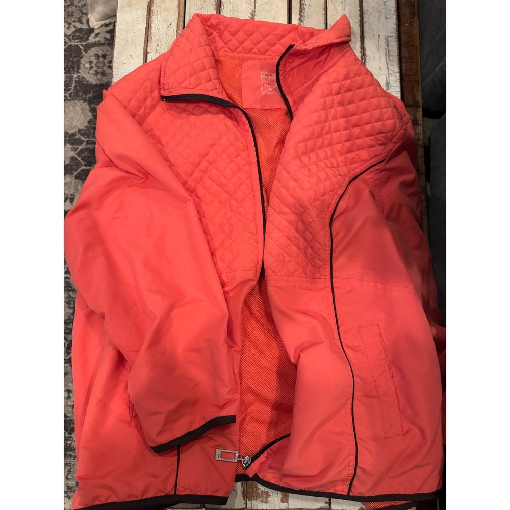 Three Hearts Women Coral Orange Quilted Trim Zip Up Mesh Lined Jacket 2X